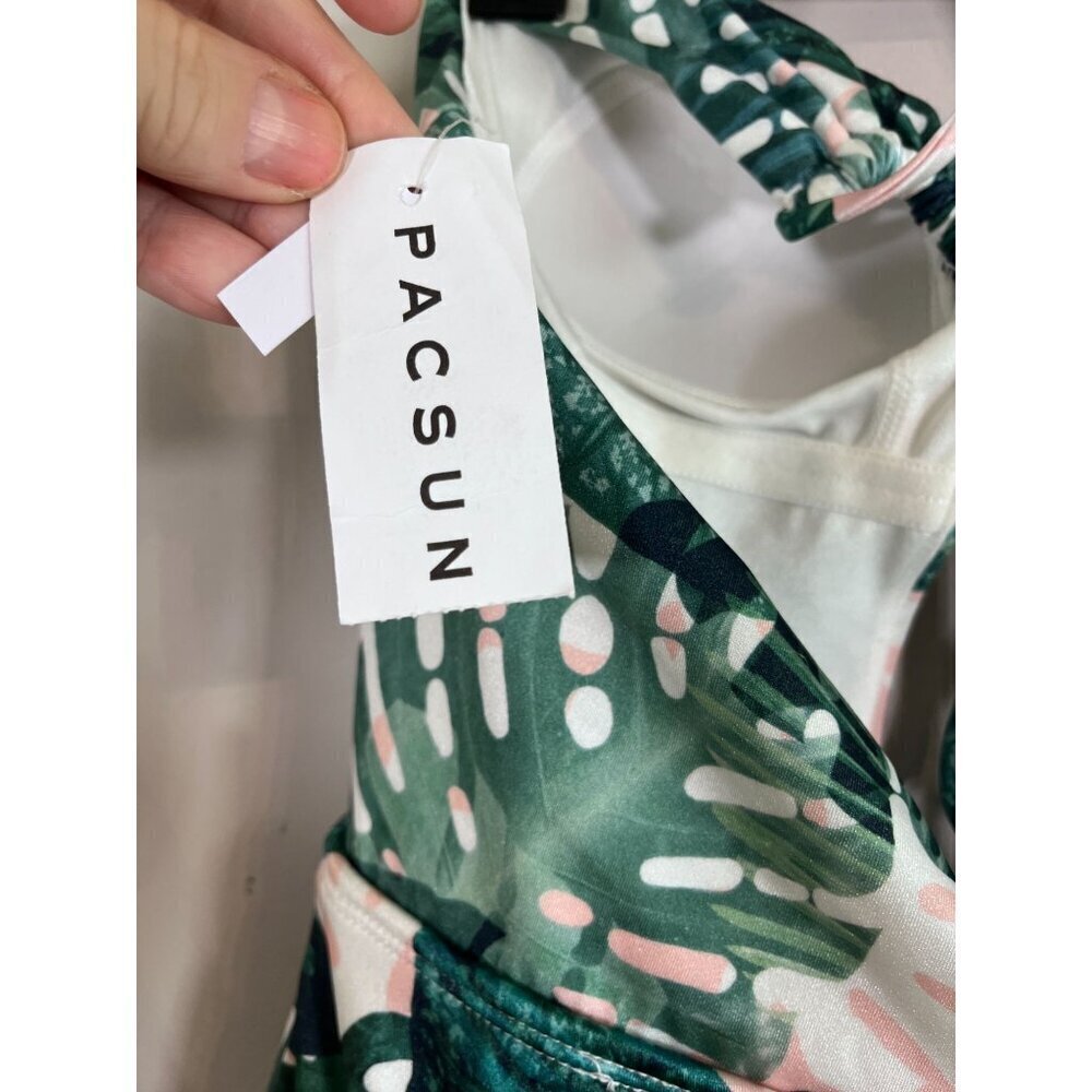 Pacsun Swimsuit L Green Tropical Palm Leaf Floral Resort Beach Feminine Boho 90s - Picture 11 of 15